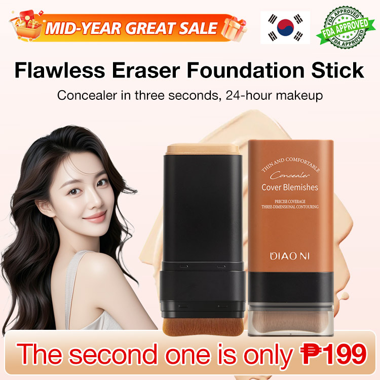 Mid-Year Great Sale buy buy now to save 100p and Add 199p to get the second one - Flawless Eraser Foundation Stick - Powerful concealer/16h makeup lasting/Bulit-in concealer brush - Get Korean flawless and radiant skin easily